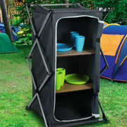 Camping Storage Cupboard Cabinet Folding Canvas Clothes Wardrobe 2 Shelves