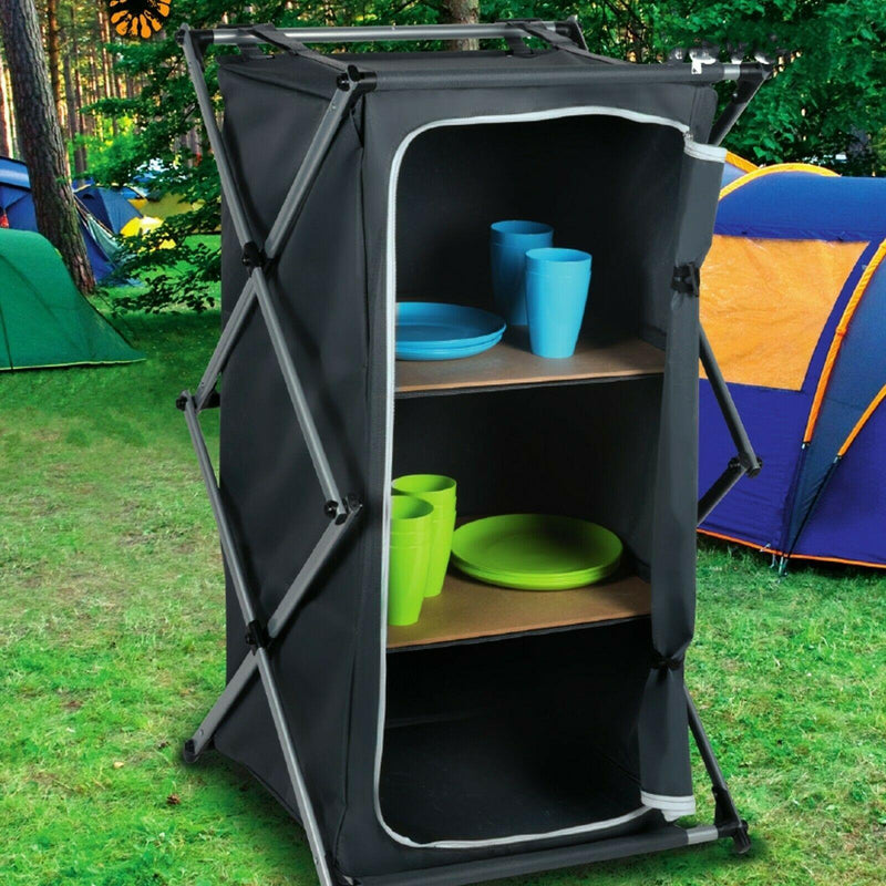 Camping Storage Cupboard Cabinet Folding Canvas Clothes Wardrobe 2 Shelves