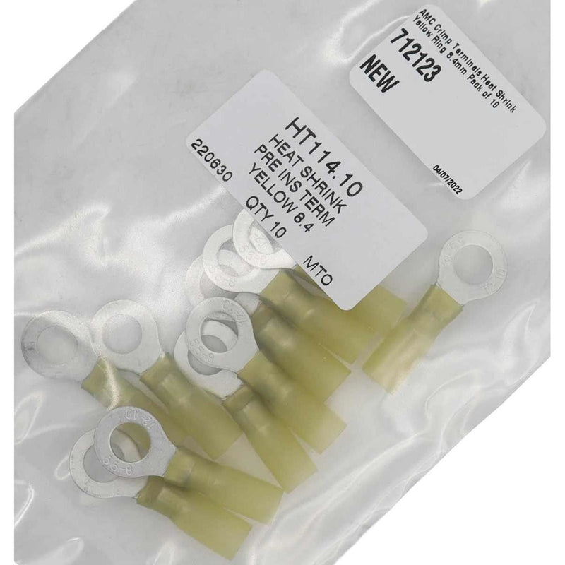 AMC Yellow Heat Shrink Ring Terminal (8.4mm ID / 10 Pack) AMC - UK Camping And Leisure