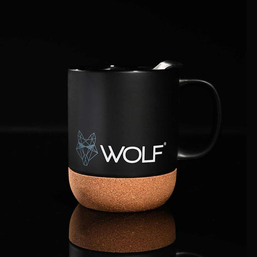 Wolf Outdoors Ceramic Mug with Lid and Cork Base Black Wolf Outdoors - UK Camping And Leisure