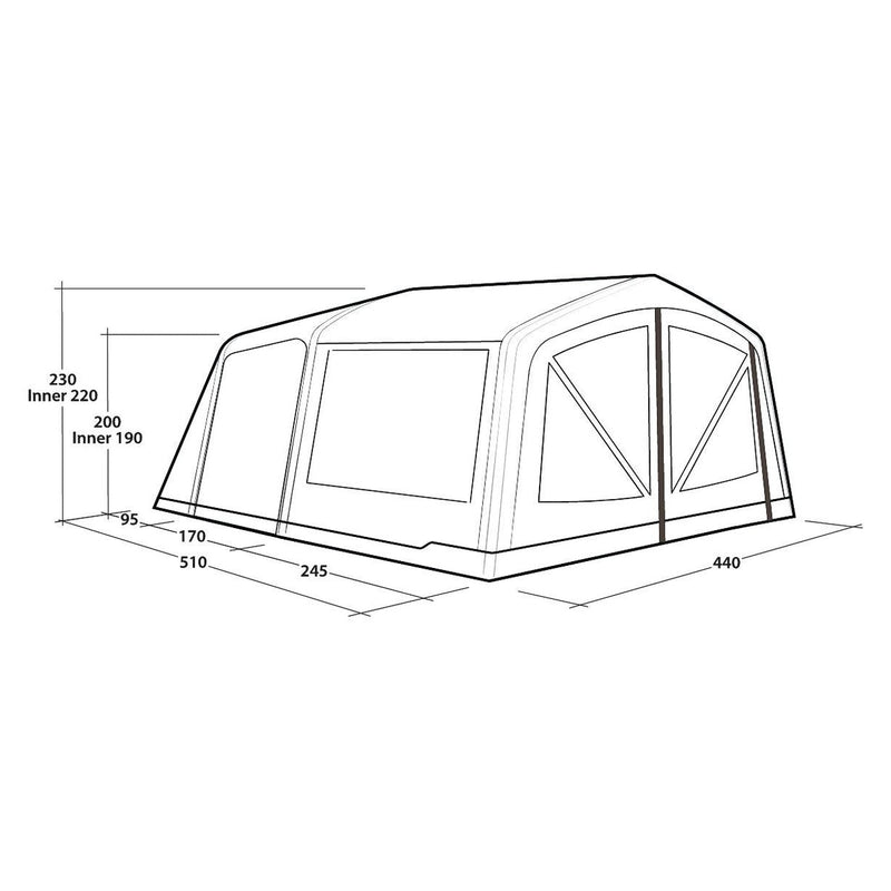 Outwell Virginia 5 Air TC 5 Berth Three Room Tunnel Tent - View 14