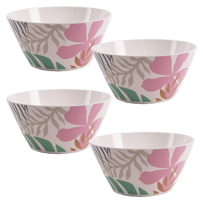 4 x Reusable Plastic Melamine Jungle Flowers Breakfast Salad Bowls for Camping Picnic Summit - UK Camping And Leisure