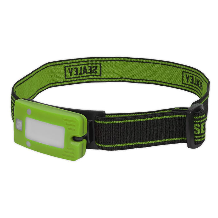 2W COB LED Rechargeable Head Torch Auto Sensor Cycling Front Rear Light Green Sealey - UK Camping And Leisure