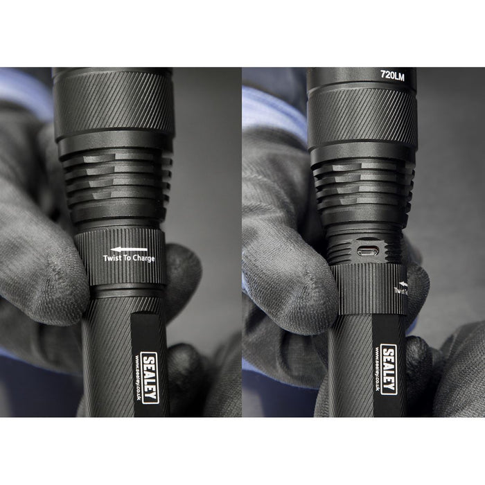 Sealey 10W Cree LED Rechargable USB Aluminium Torch Light Adjustable Focus Sealey - UK Camping And Leisure