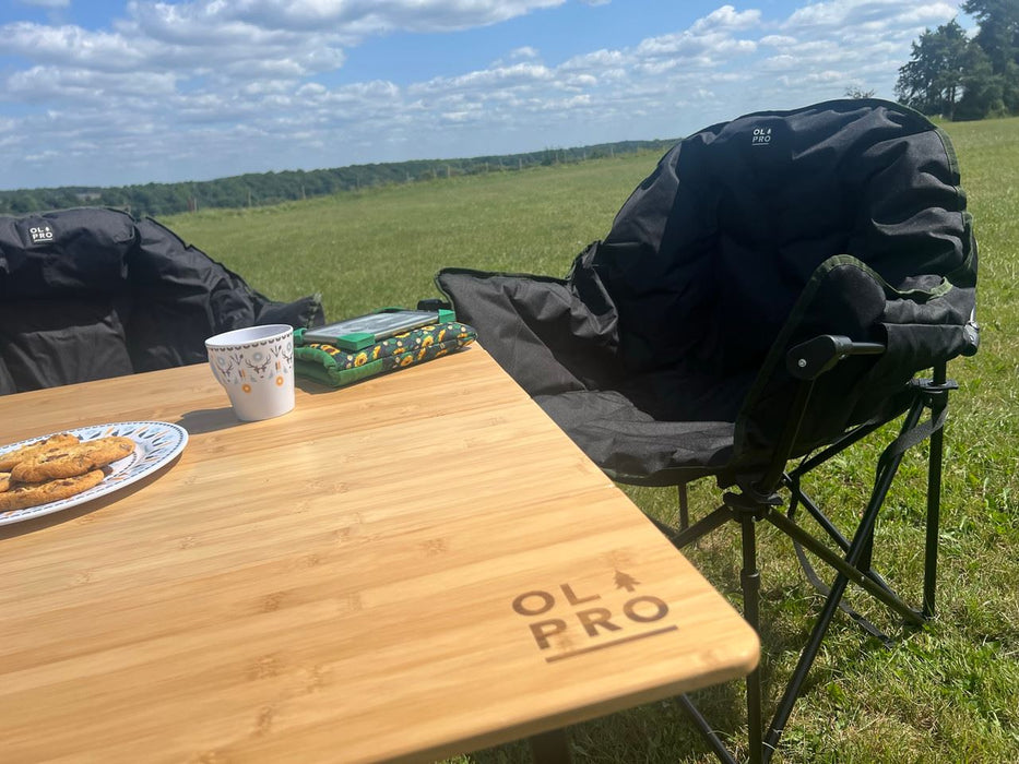 Olpro Bamboo Camping Table 4 Folding 90cm x 90cm