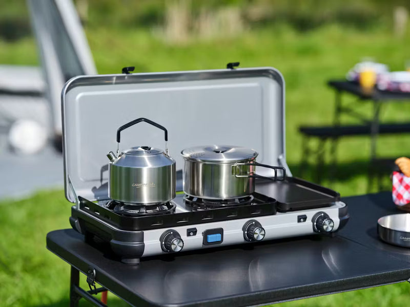 Campingaz Camping Kitchen 2 Multi-Cook Double Burner Portable Camping Gas Stove and Side Grill