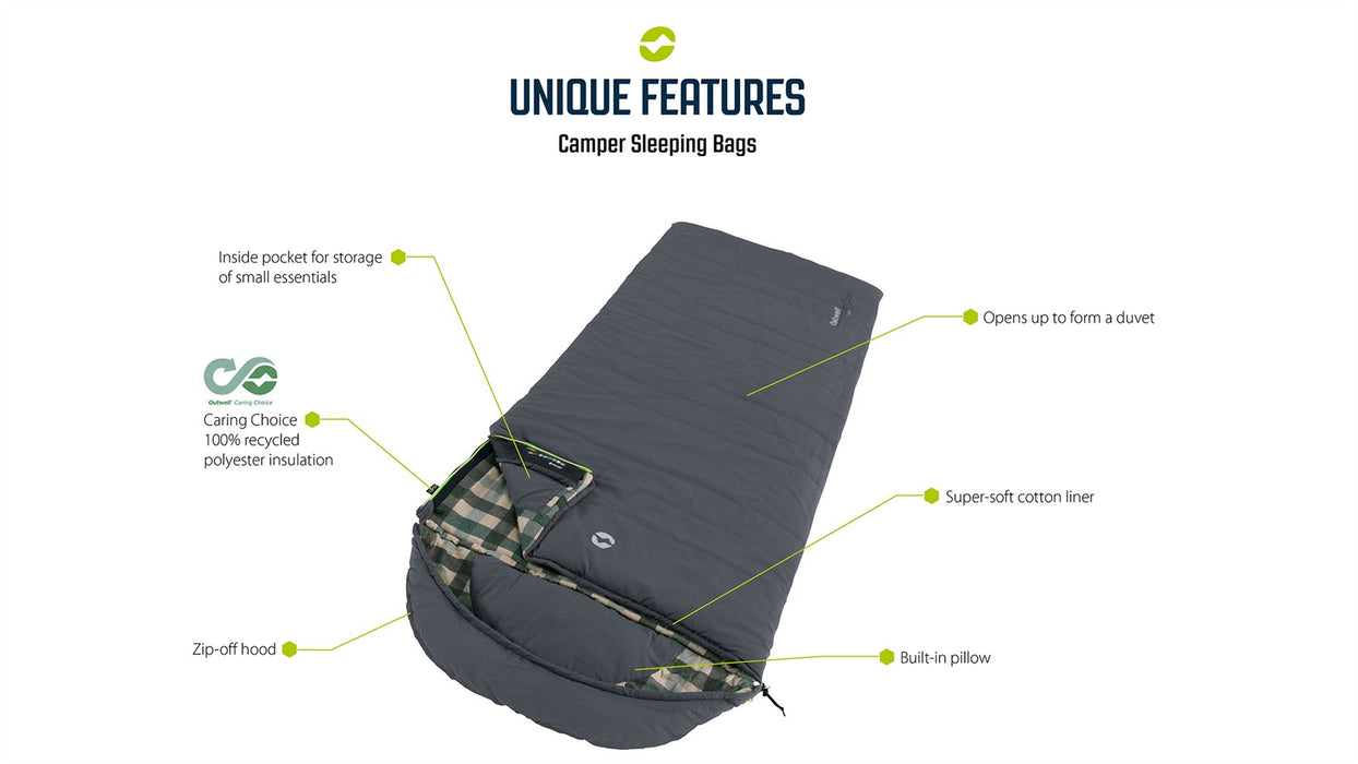 Outwell Camper Grey Single Sleeping Bag Outwell - UK Camping And Leisure