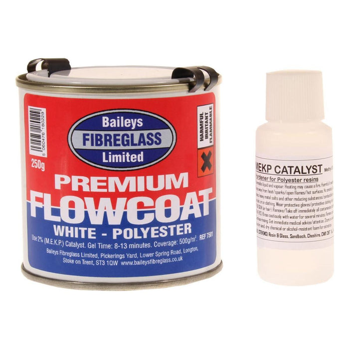 Baileys Fibreglass Flowcoat / Topcoat Brilliant White 250g for Glossy Finish Baileys - UK Camping And Leisure