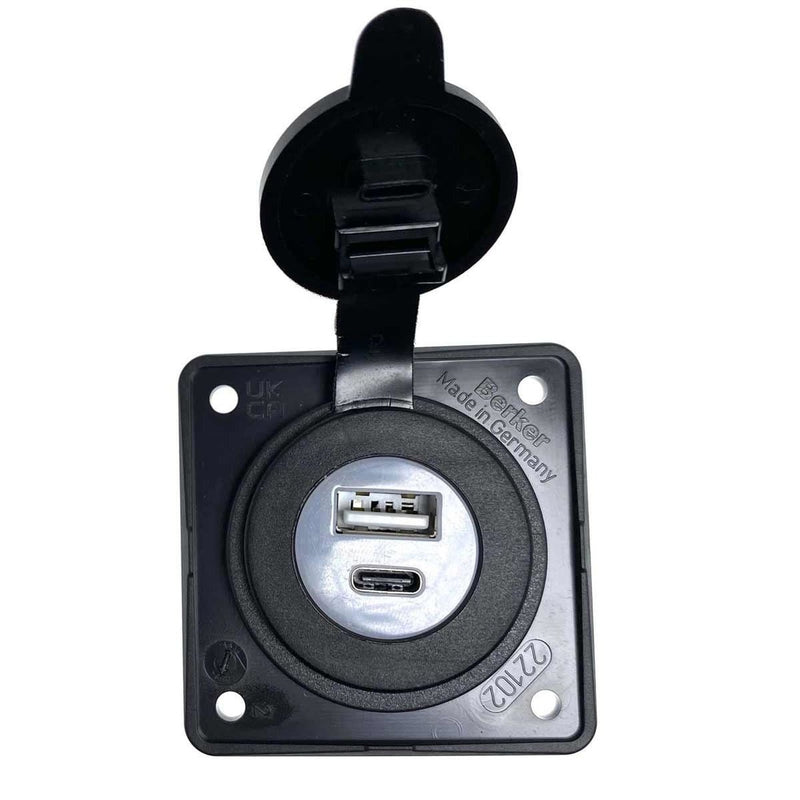 Berker Backplate Double USB Type A and C Charging Socket W4 - UK Camping And Leisure