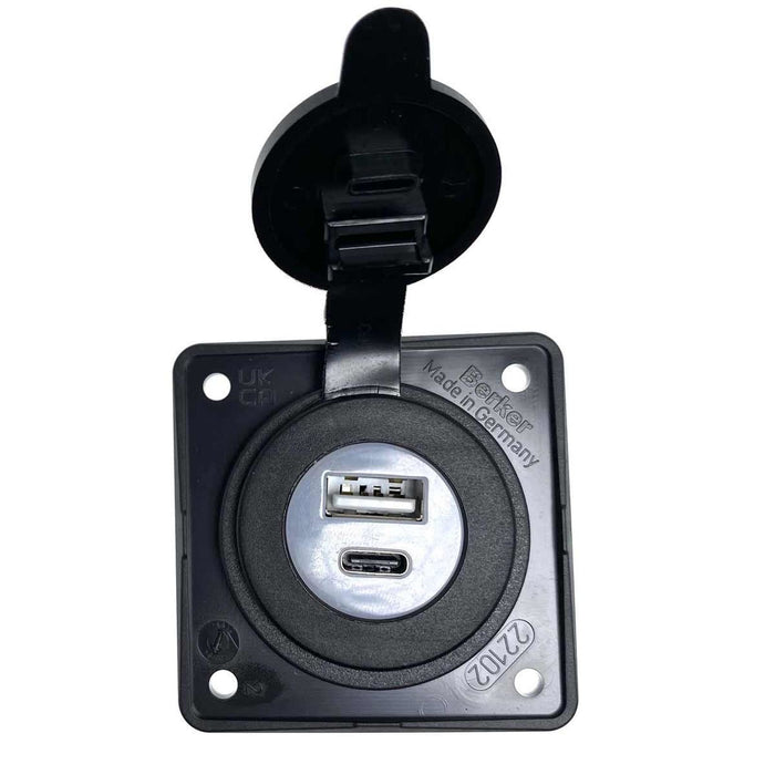Berker Backplate Double USB Type A and C Charging Socket W4 - UK Camping And Leisure