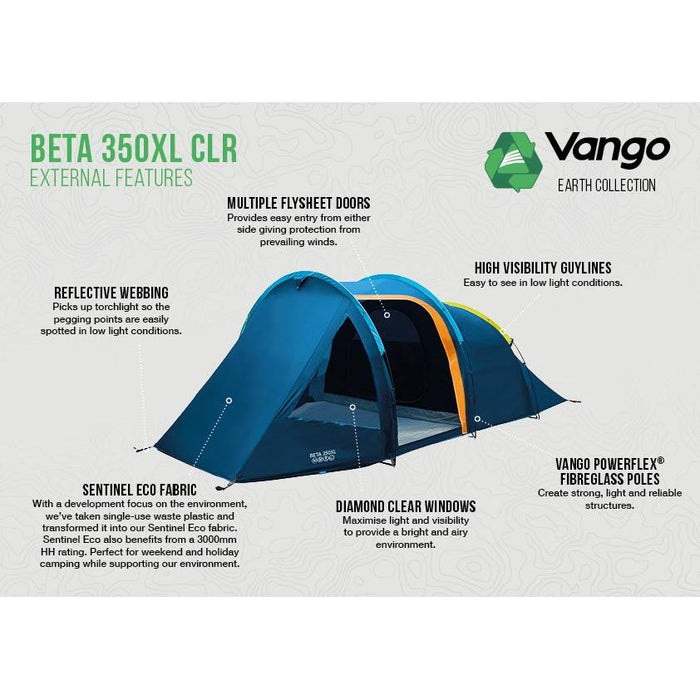 Vango Beta 350XL CLR 3 Person Tunnel Tent - Moroccan Blue