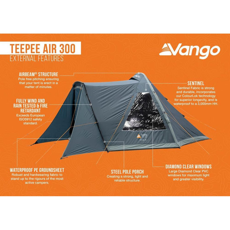 Vango Teepee Air 300 Deep Blue Tent 3 Berth - View 9