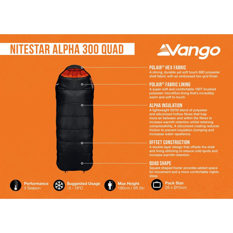 Vango Nitestar Alpha 300 Quad Pirate Black Single Sleeping Bag - View 5