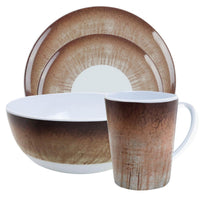 Camping Caravan Picnic Fishing Travel Melamine 16pc Dining Dinner Set - Stone