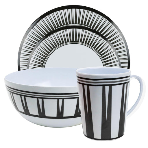 Camping Caravan Picnic Fishing Travel Melamine 16pc Dining Dinner Set - Stripe 7 Leisurewize - UK Camping And Leisure