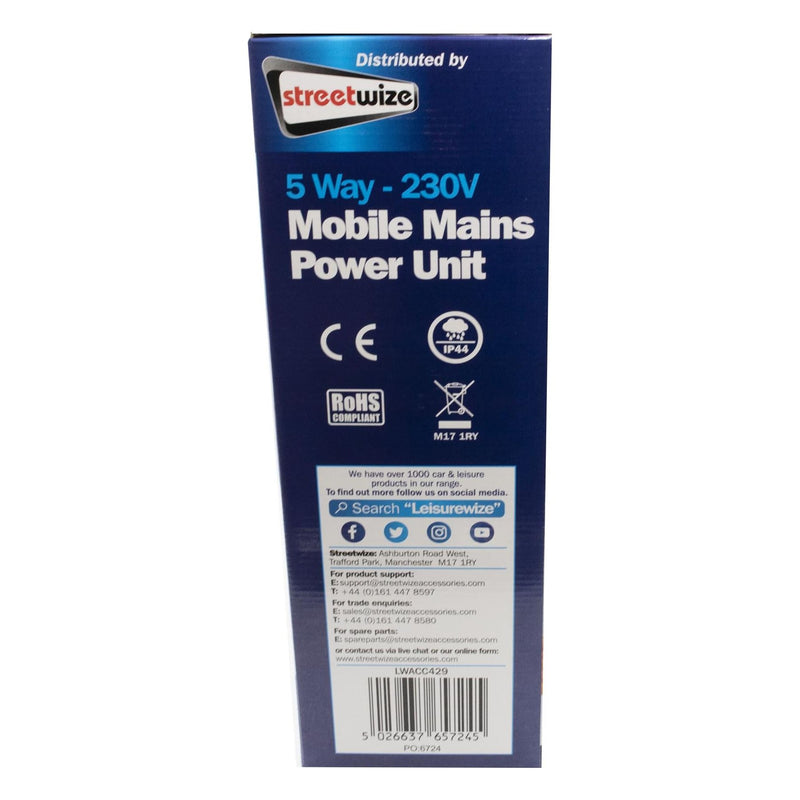 Caravan Camping 5 Way Mobile Mains USB Power Hookup Extension Lead RCD Unit C429 Leisurewize - UK Camping And Leisure