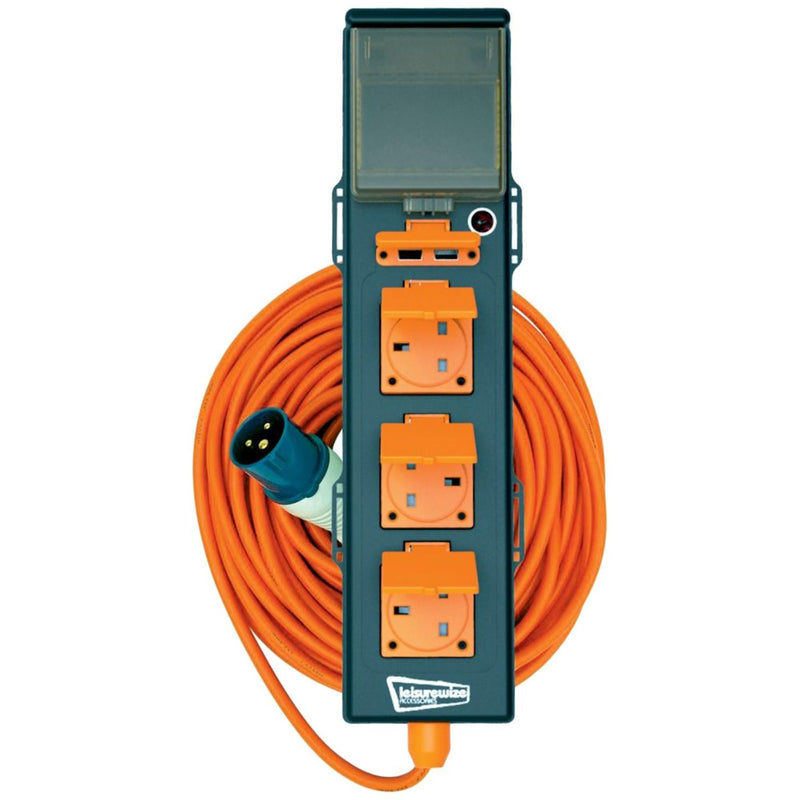 Caravan Camping 5 Way Mobile Mains USB Power Hookup Extension Lead RCD Unit C429 Leisurewize - UK Camping And Leisure