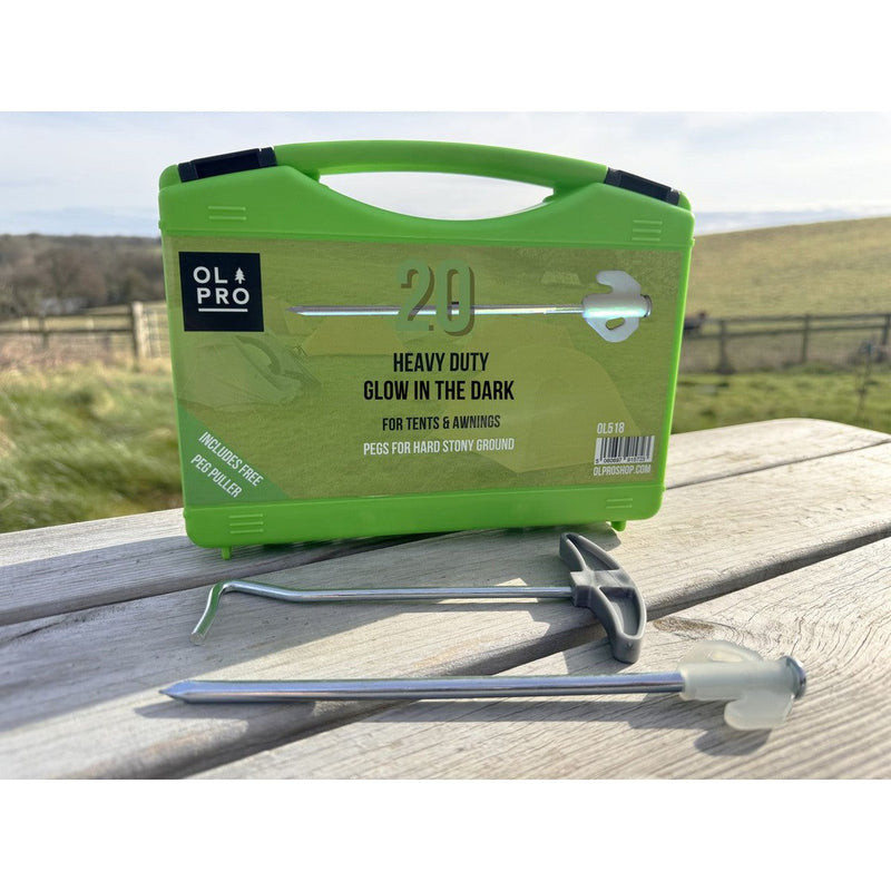 Olpro Case of 20 Glow in the dark Pegs with Peg Puller Olpro - UK Camping And Leisure