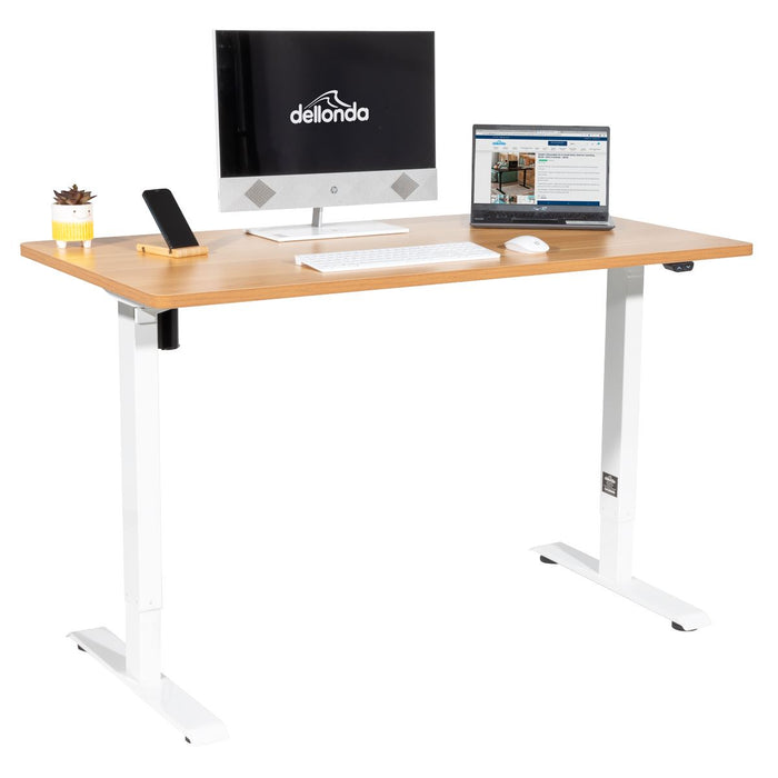 Dellonda Single Motor  Adjustable-Height Electric Sit/Stand Desk - Oak Desktop Dellonda - UK Camping And Leisure