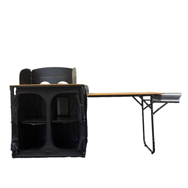 Olpro Bamboo Camp Kitchen with Side Table - Portable Outdoor Cooking Station