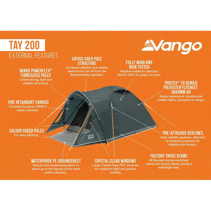 Vango Tay 200 Tent 2 Person Man Waterproof Outdoor Camping Hiking Festival