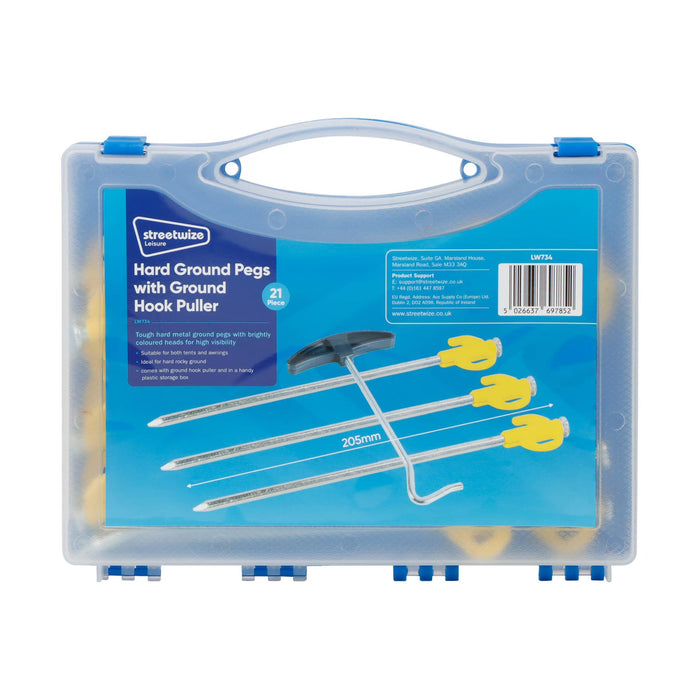 Leisurewize 21pc Ground Tent Pegs Set 6.5x205mm with Ground Hook Puller Leisurewize - UK Camping And Leisure