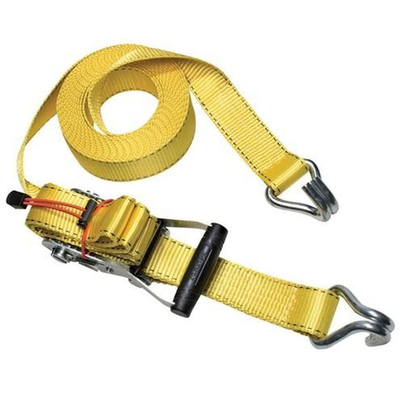 Masterlock Ratchet Tie Down J Hook 8.5m x 50mm Yellow Masterlock - UK Camping And Leisure