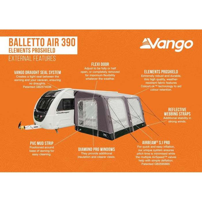 Vango Balletto Air 390 Elements ProShield Caravan Awning Vango - UK Camping And Leisure