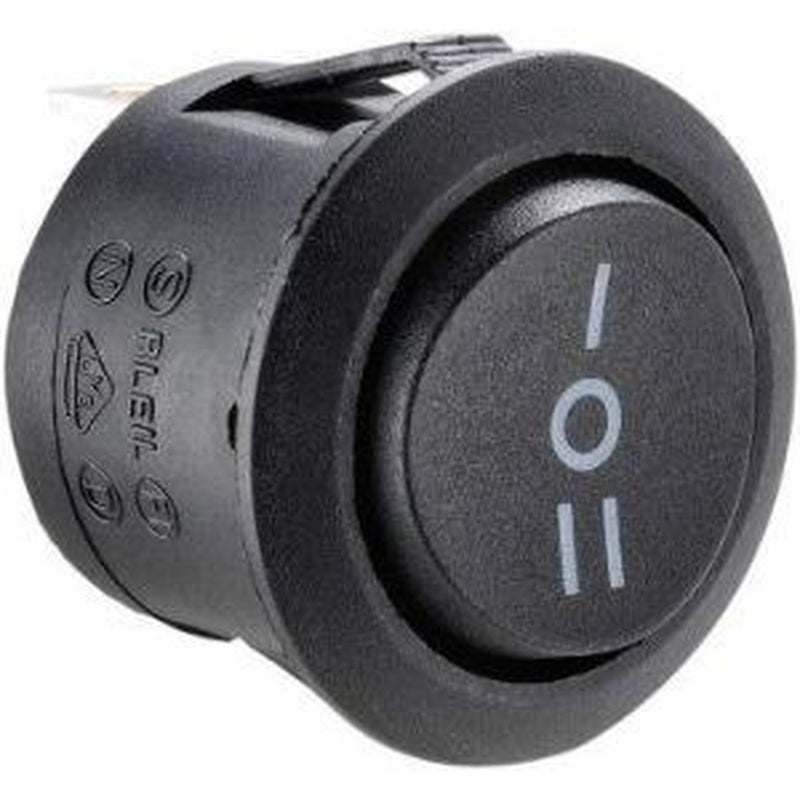 W4 250V Round Single Pole Rocker Switch Centre Off Blk 37204 W4 - UK Camping And Leisure