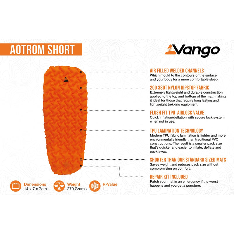 Vango Aotrom Short 5 Short  Sleeping Mat Orange - View 2