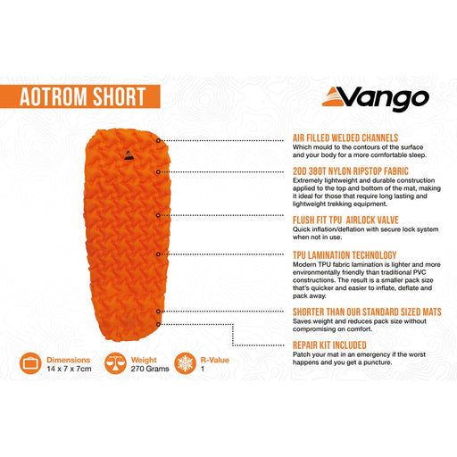 Vango Aotrom Short 5 Short  Sleeping Mat Orange - View 2