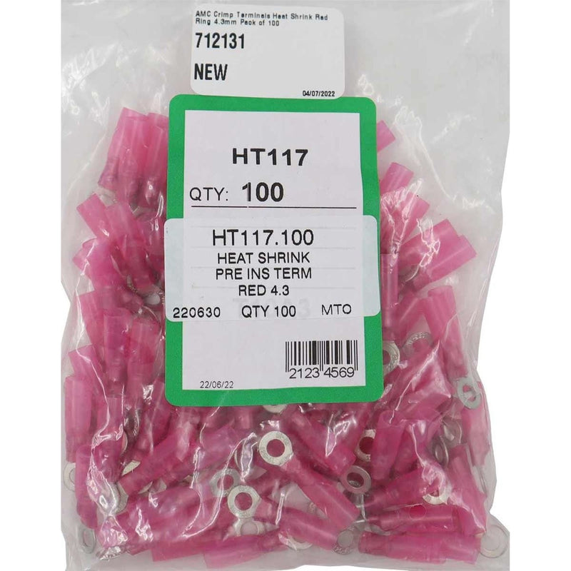 AMC Red Heat Shrink Ring Terminal (4.3mm ID / 100 Pack) AMC - UK Camping And Leisure