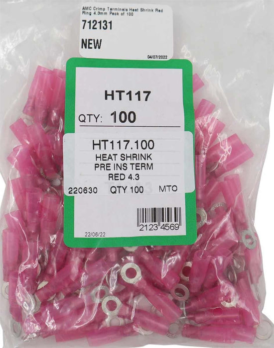 AMC Red Heat Shrink Ring Terminal (4.3mm ID / 100 Pack) AMC - UK Camping And Leisure