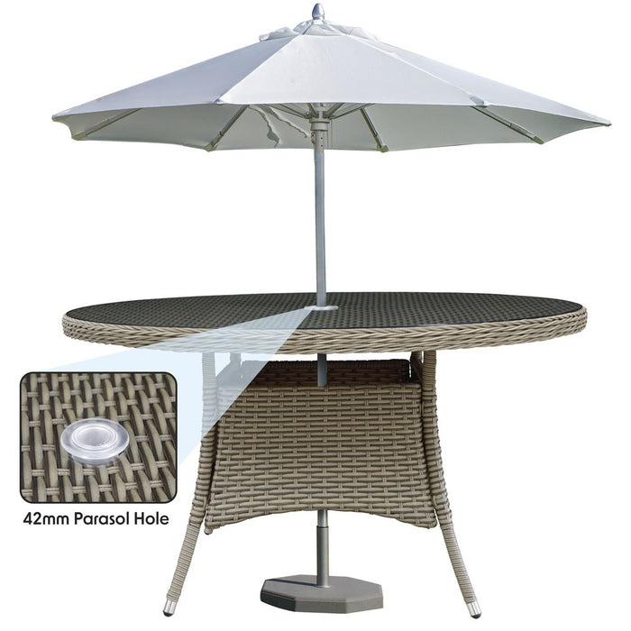 Dellonda Chester Rattan Wicker Round Outdoor Dining Table Tempered Glass Top Dellonda - UK Camping And Leisure