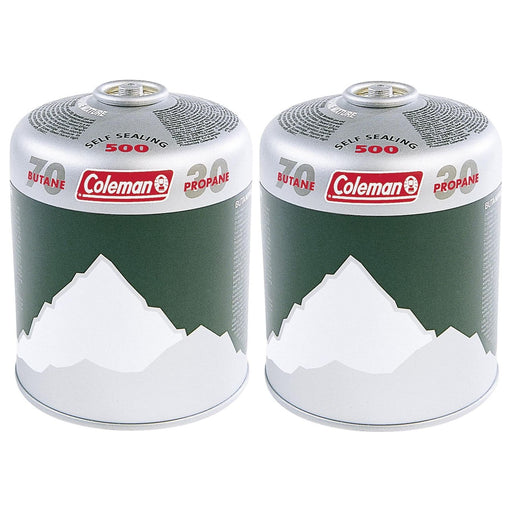 2x Coleman C500 Gas Cartridge Butane Propane Mix Self Sealing Screw Thread - UK Camping And Leisure
