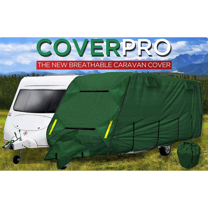 Coverpro Premium Breathable 4-Ply Full Green Caravan Cover Up To 14Ft Free Bag - UK Camping And Leisure