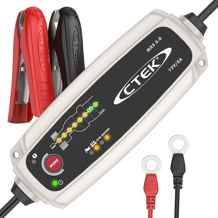 CTEK MXS 5.0 Smart Trickle Battery Charger w Indicator + Powerbank + Bumper - UK Camping And Leisure