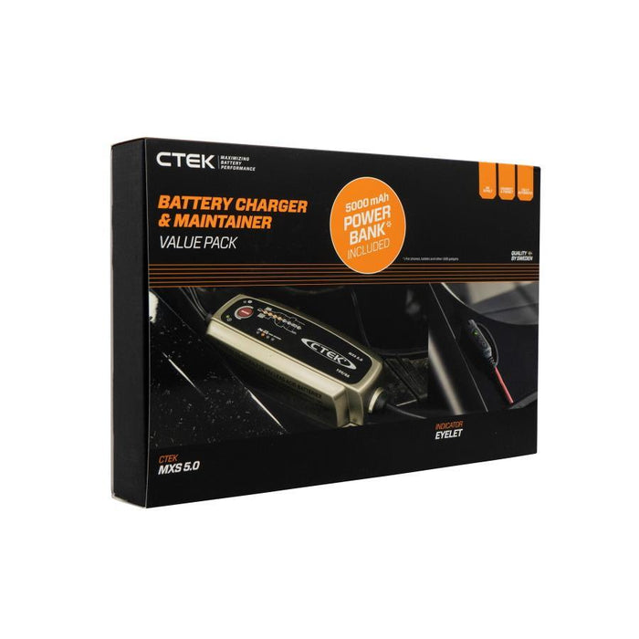 CTEK MXS 5.0 Smart Trickle Battery Charger w Indicator + Powerbank + Bumper UK Camping And Leisure