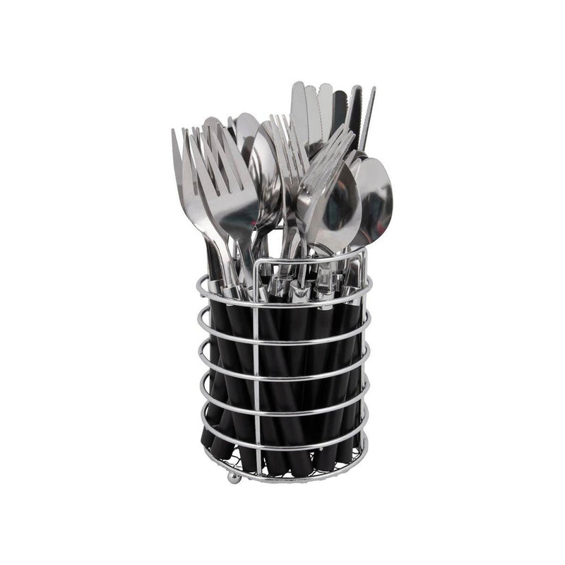 Bo-Camp Cutlery Set with Basket 24 Pieces 6 Persons Black Bo-Camp - UK Camping And Leisure