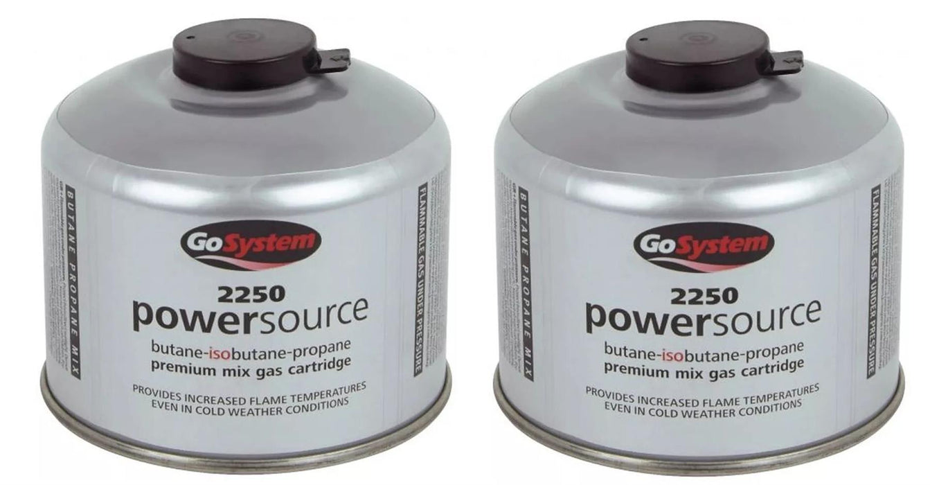 2x Go System PowerSource Butane Propane Threaded Gas Canister - 220g Go System - UK Camping And Leisure