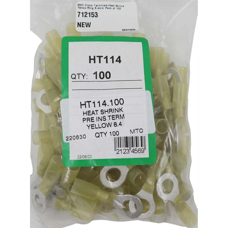 AMC Yellow Heat Shrink Ring Terminal (8.4mm ID / 100 Pack) AMC - UK Camping And Leisure