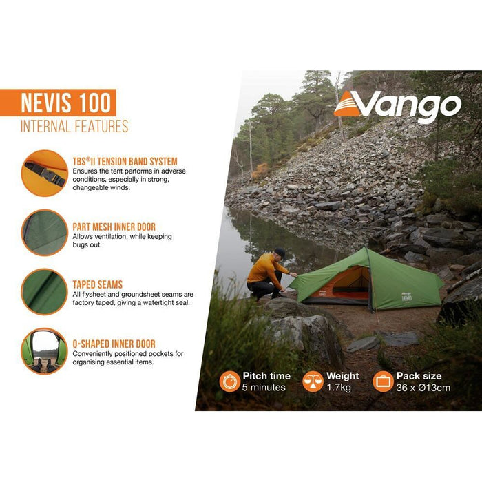 Vango Nevis 100 Pamir Green 1 Person Tent Vango - UK Camping And Leisure