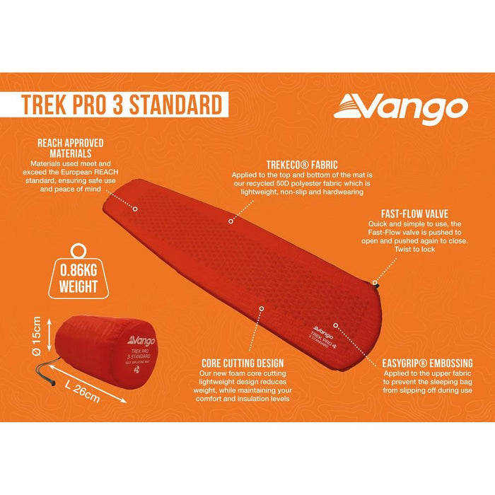 Vango Trek Pro 3 Standard SIM Self-Inflating Sleeping Mat for Camping Vango - UK Camping And Leisure