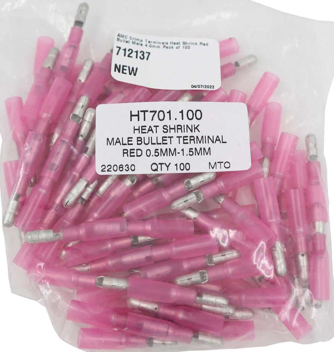 AMC Red Heat Shrink Male Bullet Terminal (4.0mm / 100 Pack) AMC - UK Camping And Leisure