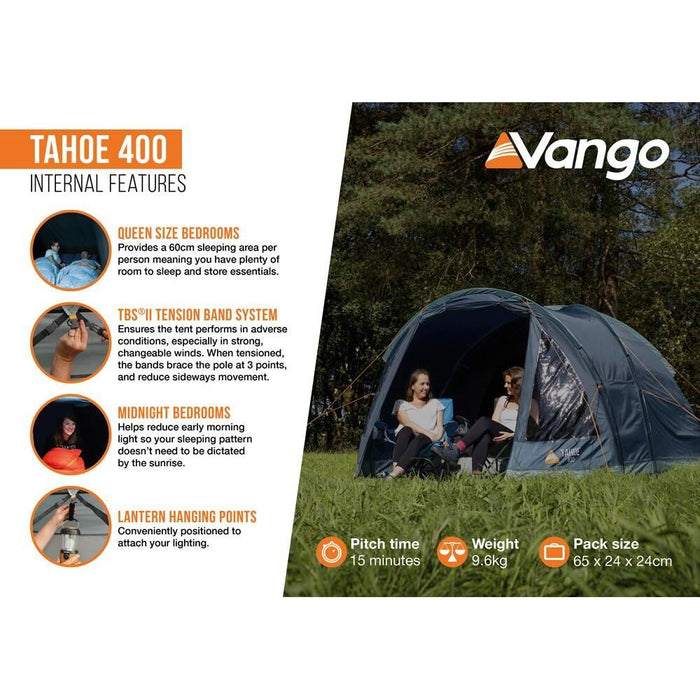 Vango Tahoe 400 Deep Blue 4 persont Tent Vango - UK Camping And Leisure