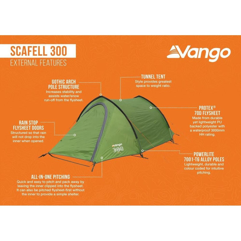 Vango Scafell 300 Pamir Green 3 Person Tent Vango - UK Camping And Leisure