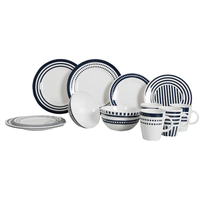 Gimex Marine Line Tableware Blue Betta 16 Pieces Gimex - UK Camping And Leisure