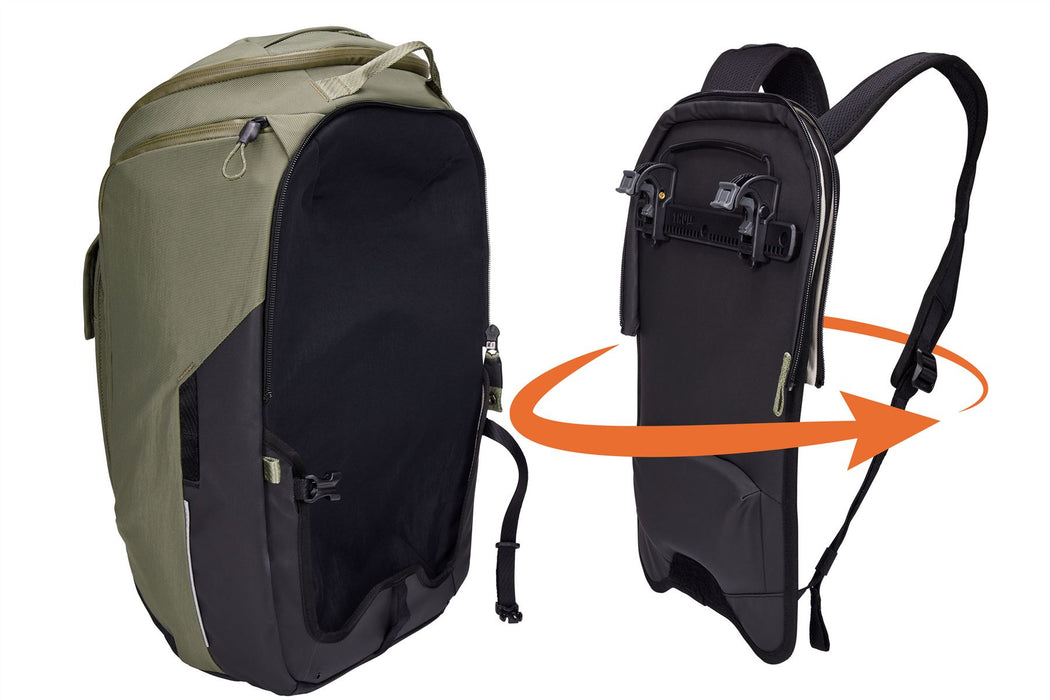 Thule Paramount hybrid bike pannier and backpack 26L green Thule - UK Camping And Leisure