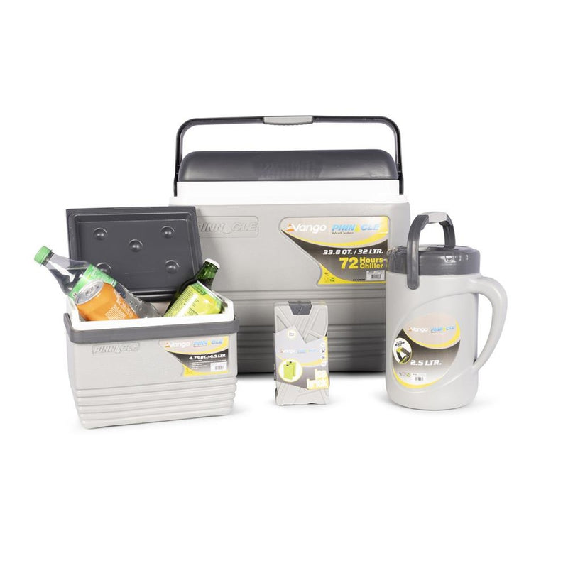 Vango Pinnacle 5 Piece Camping Cool Box Set 32 4.5 Litre 2.5L Flask 2 Ice Bricks