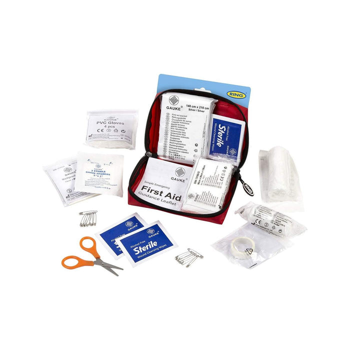 Ring RCT12 Mini First Aid Kit - Bandages Plasters Compress Dressings Gloves Wipe Ring Automotive - UK Camping And Leisure